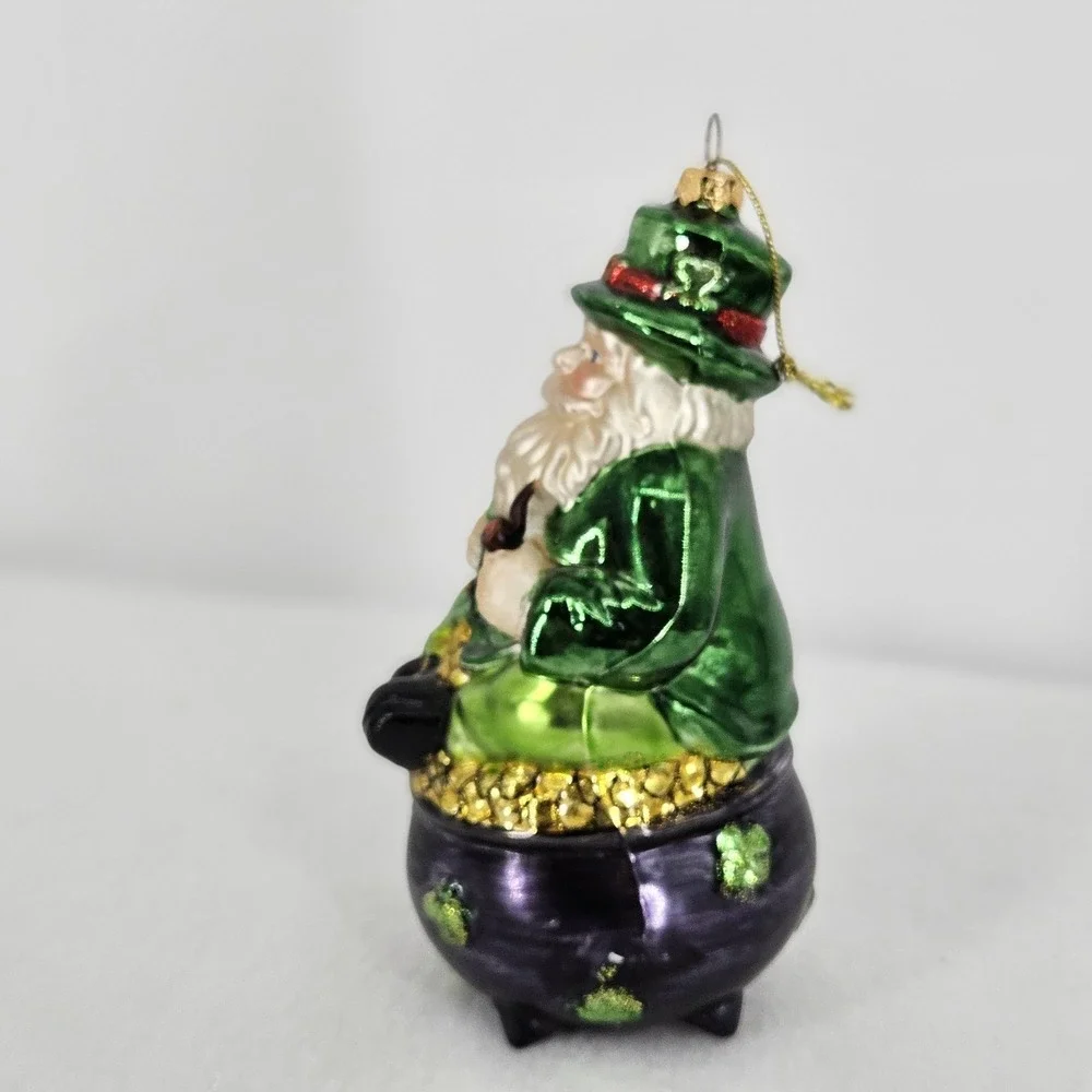 Blown Glass Leprechaun Santa St Patrick's Day Christmas Ornament‎ 6 In High